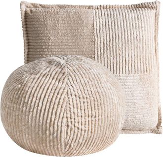 Beliani Conjunto De 2 Cojines Decorativos Esfera De Pana Con Estampado Liso 45 X 45 Cm 30 X 30 Cm Blanco Crema Maranta