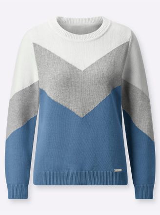 Casual Looks Strickpullover CASUAL LOOKS Pullover, Damen, Gr. 36, blau (mittelblau, hellgrau, meliert), 100% Baumwolle, gemustert, mehrfarbig, Pullover Strickpullo