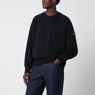Stone Island Felpa girocollo nera in cotone biologico