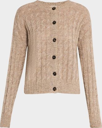 Brunello Cucinelli Mohair Pailette Cable Knit Crewneck Cardigan