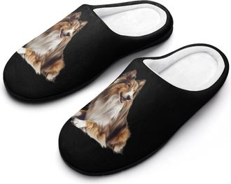 Generic Rough Collie Fashion Cotton Slippers for Women Memory Foam House Slippers Non-Slip House Bedroom Shoes
