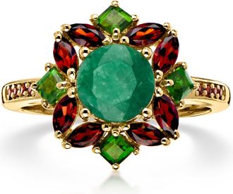 Ross-Simons Emerald and Multi-Gemstone Christmas Ring in 18kt Gold Over Sterling