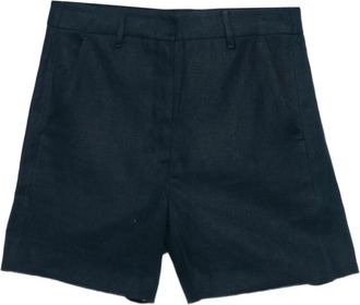 Max Mara Linnen Basketweave Shorts - Dames - Korte Broeken - Blauw - 2XS - Linnen - Korte Broeken