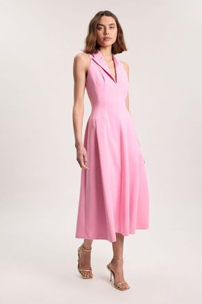 Karen Millen Womens Compact Stretch Seam Detail Tailored Full Skirted Midi Dress - Pink - Size 14 UK