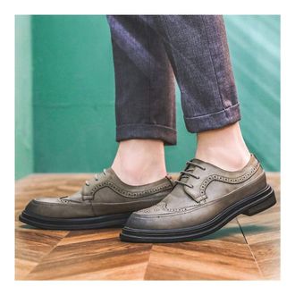 Generic Dress Oxford Shoes for Men Lace Up Wing Tip Brogue Apron Toe Derby Shoes Vegan Leather Slip Resistant Block Heel Rubber Sole Anti-Slip Low Top(Gray,7.