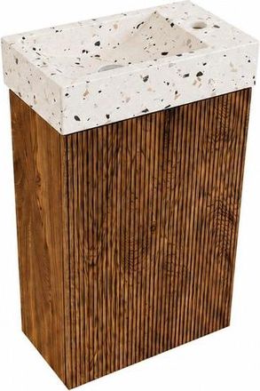 Saniclass Holz Atelier Toiletmeubelset - 40x60.5cm - 1 deur - fontein terrazo - kraangat rechts - walnut pure