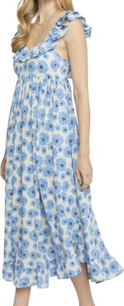 Entro Floral Midi Dress With Tie Back In Blue