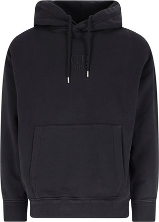 C.P. Company Black Cotton Hoodie With Adjustable Drawstring