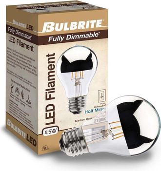 Bulbrite Led Filament Pack Of 2 Dimmable 4.5W Half Chrome A19 Light Bulbs