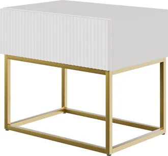 Selsey Selsey - Veldio - Mesita De Noche Con Caj&oacute;n, Blanca Con Patas De Metal Dorado, 50 Cm