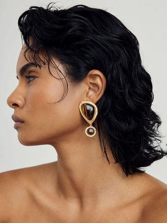 Reiss Gold Tumbled Stone Drop Earrings