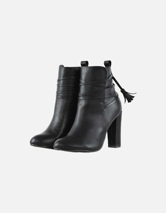 XY London Womens XY London Womens/Ladies Jamie Tassel Tie Up High Block Heel Ankle Boots - Black - Size: 8