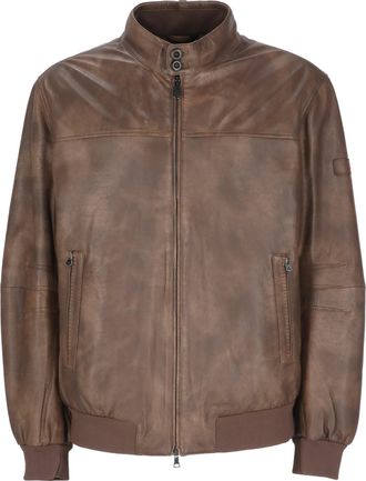 Peuterey Brown Fionia High Neck Padded Leather Jacket