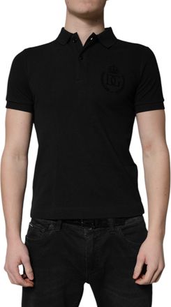 Dolce & Gabbana Mens Logo-Embroidered Cotton Polo Black