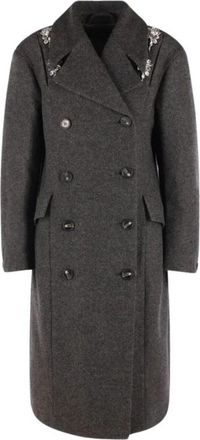 Simone Rocha Embellished Double-Breasted Slash Coat - Dames - Mantel - Grijs - XS - Wol - Jassen
