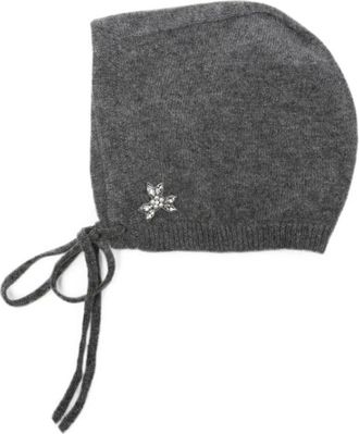 Simone Rocha Bonnet van kasjmier met bloemen en kristalversiering - Dames - Hoeden - Grijs - ONE Size - Kasjmier - Accessoires