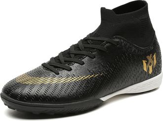 Generic Unisex Outdoor Athletic Football Shoes - Indoor Breathable Training Soccer Sneakers - High-top Football Shoes (Black-Short Cleats,6.5)