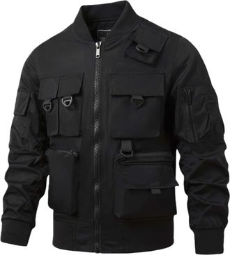 Generic Mens Military Tactical Jacket,Multi Pockets Bomber Jacket,Lightweight Casual Spring Fall Windbreaker (Black,M)