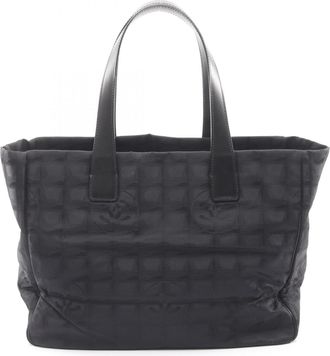 Chanel Black Canvas Leather Handbag Tote Bag (Pre-Owned)