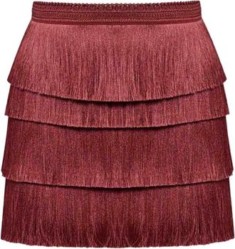 PatBo Amber Fringe Skirt - Dames - Korte rokken - Bruin - 2XS - Rokken