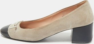 Tod's Tods Navy Grey/black Suede And Leather Double T Court Loafer Pumps