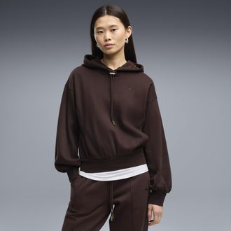 Puma Felpa con cappuccio in pile HER dal taglio morbido da donna, Abbigliamento, Marrone, XL