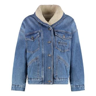 Isabel Marant Spijkerjasje met imitatiebontvoering - Dames - Jassen - Blauw - Maat: XS Katoen