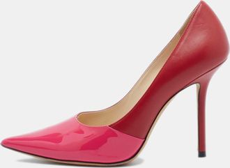 Jimmy Choo London Pink/red Patent And Leather Asymmetric Love Pumps