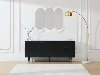 Vente-Unique Sideboard With 2 Doors & 3 Drawers Oak Veneer - Black & Gold