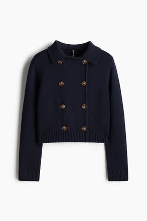H&M Zweireihiger Cardigan aus Feinstrick - Marineblau