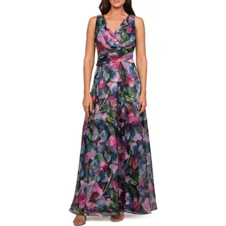 JS Collections Philipa Floral A-Line Gown in Teal Multi at Nordstrom, Size 14
