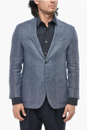Corneliani CC COLLECTION Half-Lined Linen-Blend Herringbone Blazer size 50