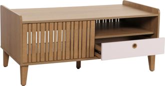Hhg Nunca Usado] Mesa De Centro Hhg 413, Mesa De Sal&oacute;n, Mesa De Sof&aacute;, 52x114x59cm, Natural, Caj&oacute;n Blanco