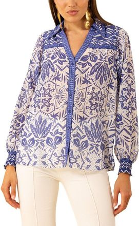 Hale Bob Marceline Long Sleeve Silk-Blend Top