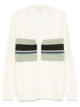 Lanvin stripe-detail cardigan - men - Polyamide/Mohair/Virgin Wool/Polyester - M - White