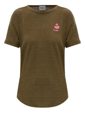 Isabel Marant Koldia logo-print T-shirt - women - Linen/Flax - S - Green
