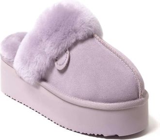 Dearfoams Fireside by Dearfoams Womens Melton Genuine Shearling Platform Scuff Slipper