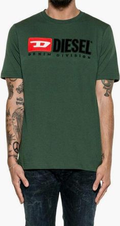 Diesel Mens DIESEL T JUST DIVISION Mens T Shirt Short Sleeve Crew Neck Casual Cotton Tee - Green - Size: 38