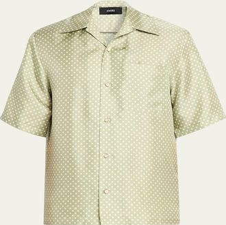 Amiri Mens SIlk Polka Dot Camp Shirt