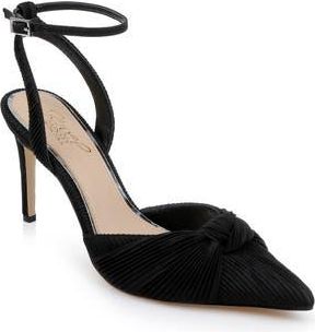 Badgley Mischka Enid Ankle Strap Pointed Toe Pump in Black Fabric at Nordstrom Rack, Size 8.5