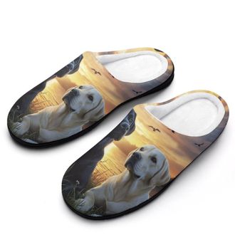 Generic Labrador Love Couple Womens Slippers Warm House Slippers Indoor House Shoes with Anti-Skid Rubber Sole