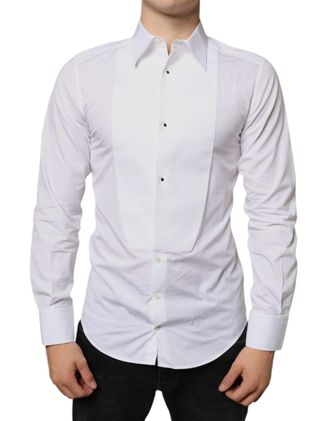 Dolce & Gabbana Mens White Bib Cotton Poplin Formal Dress Shirt