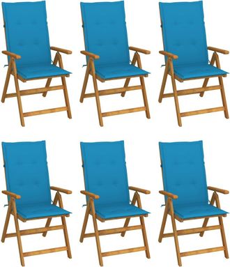 vidaXL Sillas De Jard&iacute;n Plegables Con Almohadas 6 Pc Acacia Massive - 206357