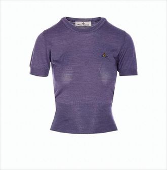 Vivienne Westwood Short-Sleeve Wool-Silk Blend Top With Round Neckline