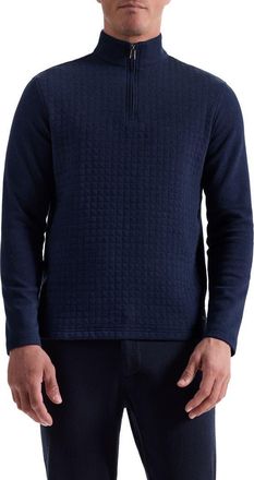 Bugatchi Waffle Quarter Zip Cotton Blend Pullover in Navy at Nordstrom, Size Xx-Large