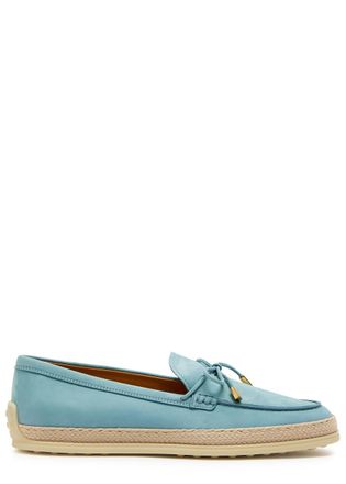 Tod's Raffia-trim Suede Loafers - Blue - 38 (IT38 / UK5)