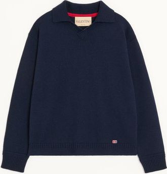 Valentino Valentino wool jumper with VLogo Signature patch and polo collar
