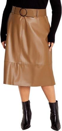 City Chic Untamed Belted Faux Leather Skirt in Tan at Nordstrom Rack, Size 16W