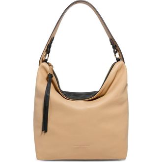 Aim&eacute;e Ava Leather Hobo Bag in Camel/Black at Nordstrom