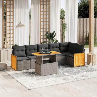 vidaXL Vidaxl - Set De Sof&aacute;s De Jard&iacute;n 7 Piezas Con Cojines Rat&aacute;n Pe Gris